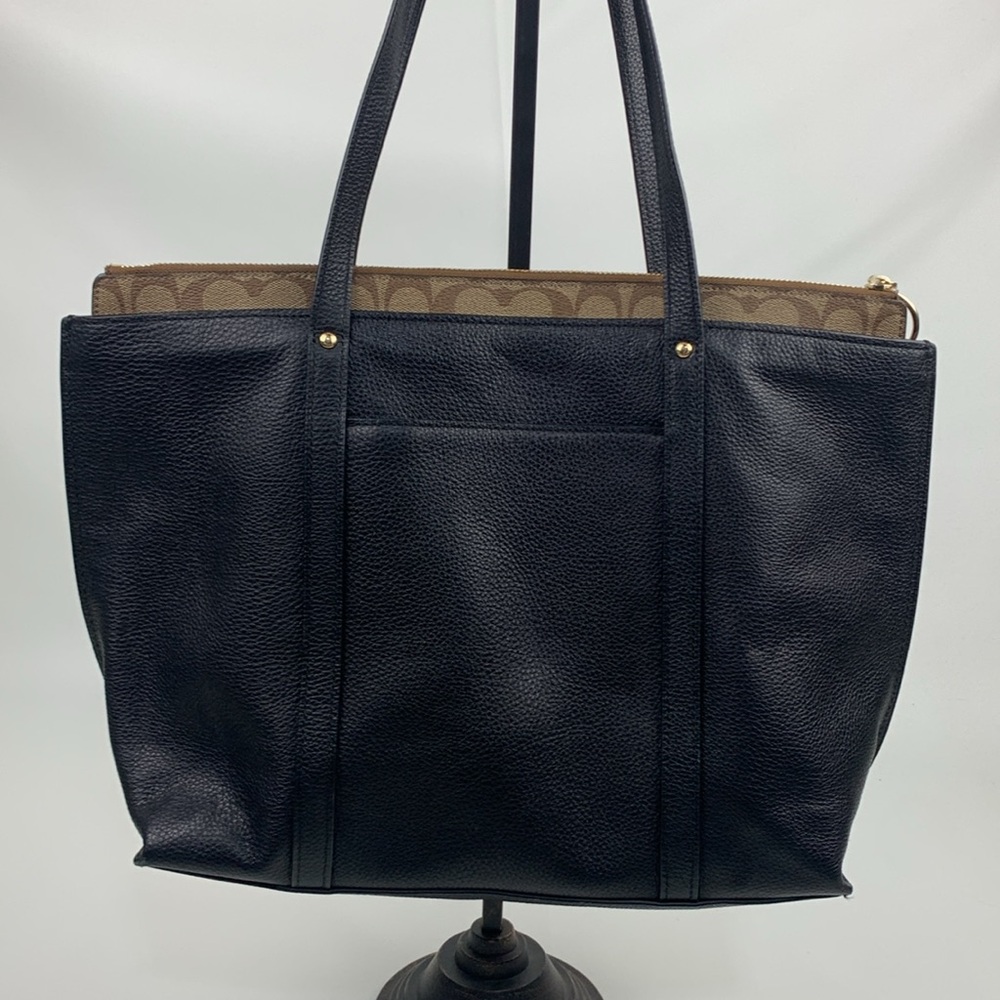 Coach Black Brown Pebbled Leather Signature C Tote shoulder bag Gold charm New - Picture 3 of 17